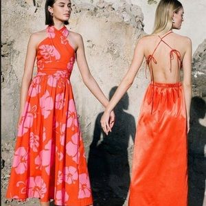 STAUD MOANA HIBISCUS PRINT HALTER DRESS SIZE 0